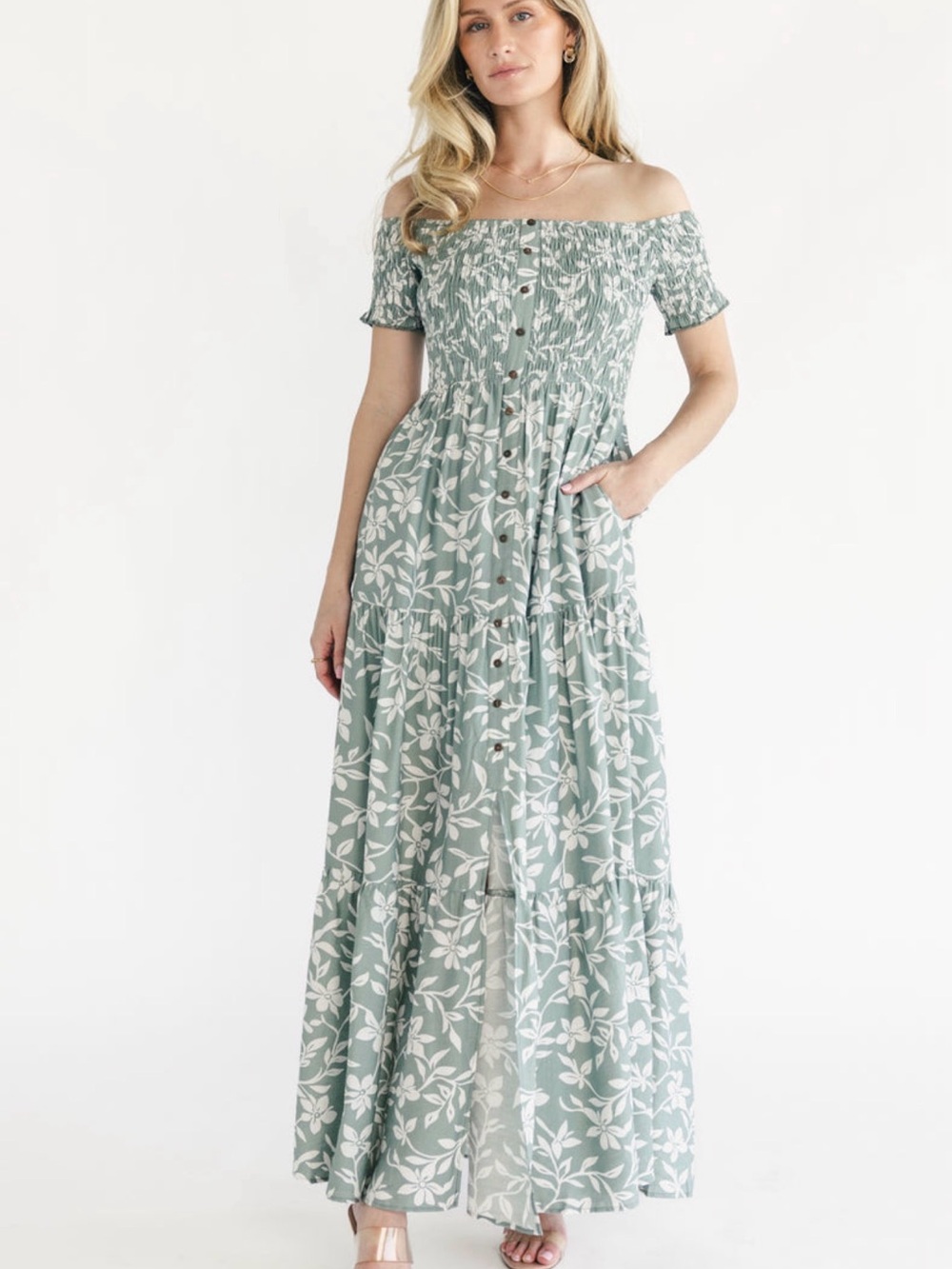 Baltic Born Payton Off Shoulder Dusty Sage Maxi Dress